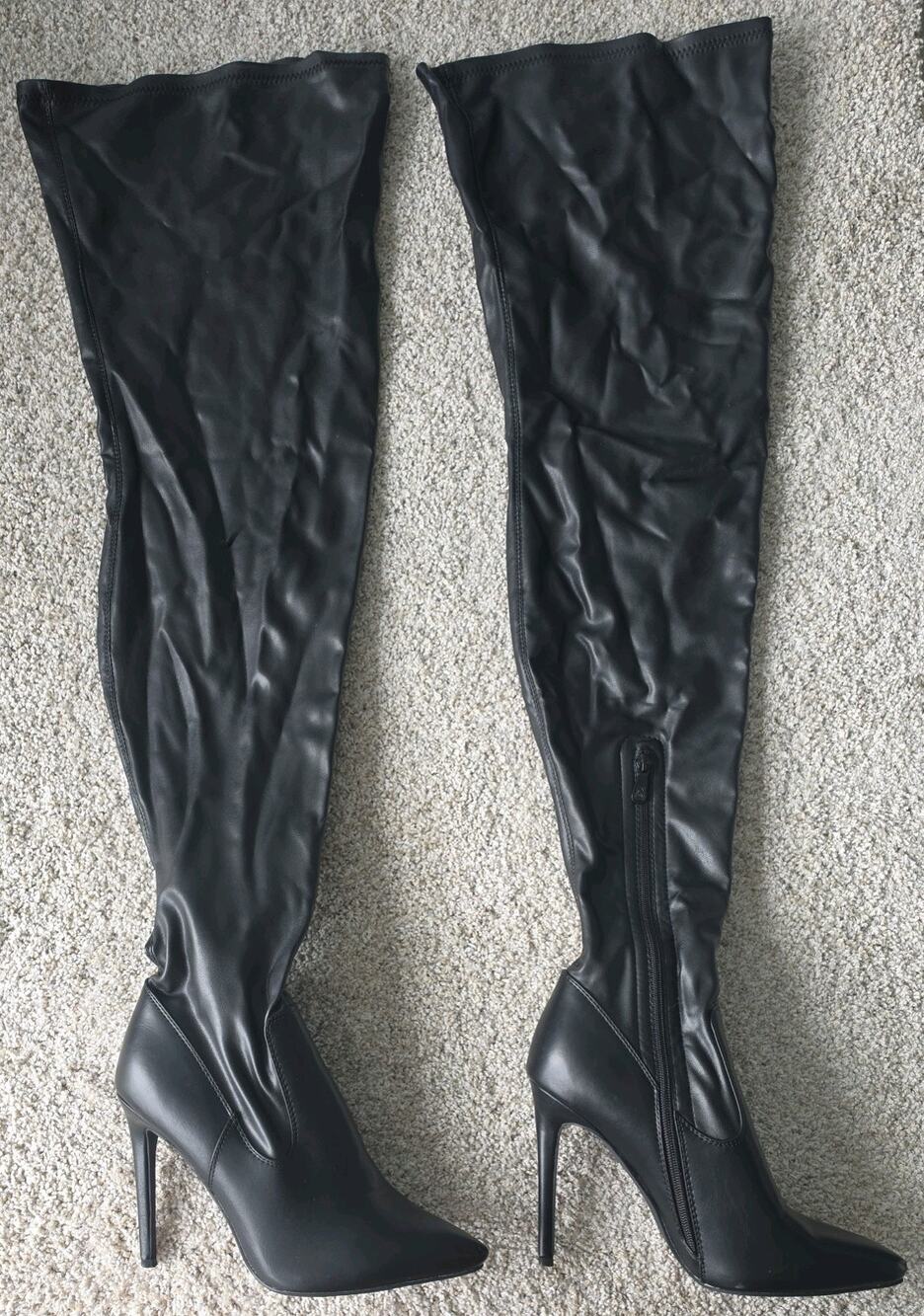 Azalea Wang Mindful Black Thigh High Stiletto Boots Sz 9, Pointed Sexy Clubwear